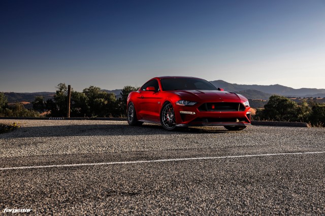 Forgestar wheels on red mustang gt s550